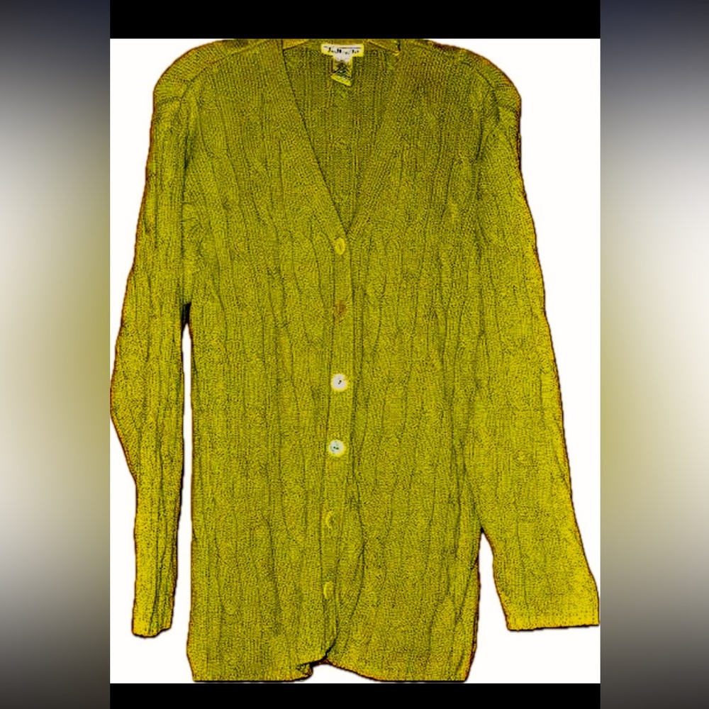 50%offw❤️ Talbots Women long Cardigan green L Cable Knit Coral Button Up Sweater
